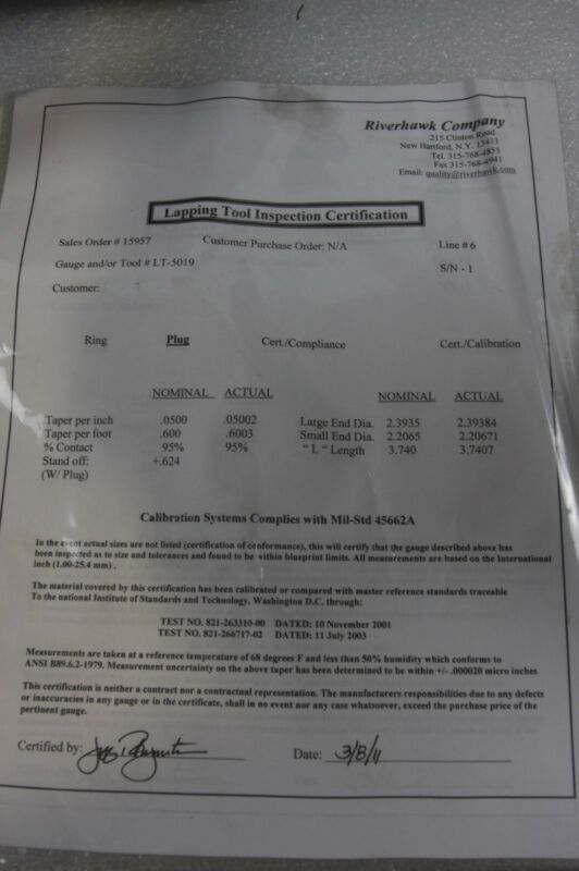 1503J-1503JT Plug and Ring Lapping Tool – Gauge LT-5019 w Pelican Case