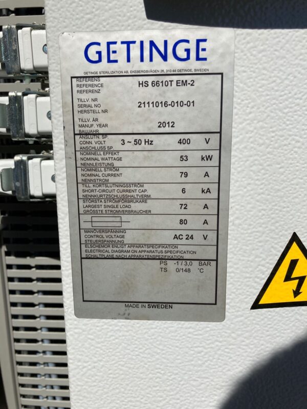 Getinge HS 6610T EM-2 Pass-Through Steam Steriliser – 2012