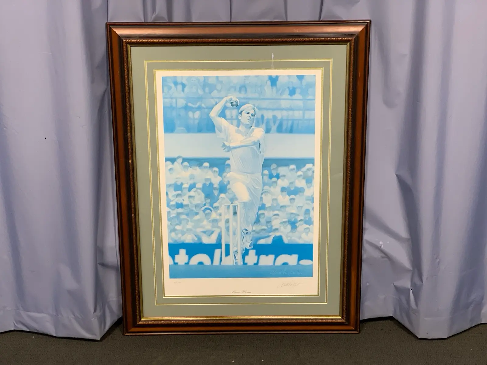 Shane Warne Bowling’ Framed Signed Print by Brett Moffat