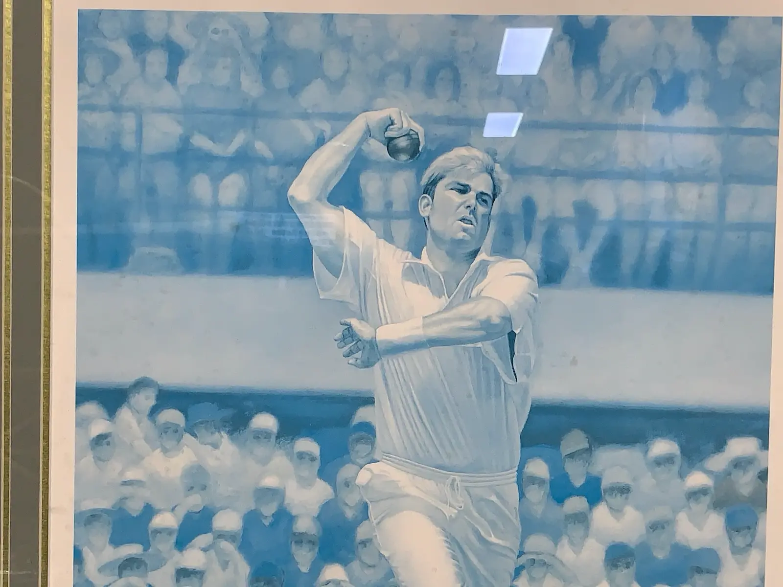 Shane Warne Bowling’ Framed Signed Print by Brett Moffat