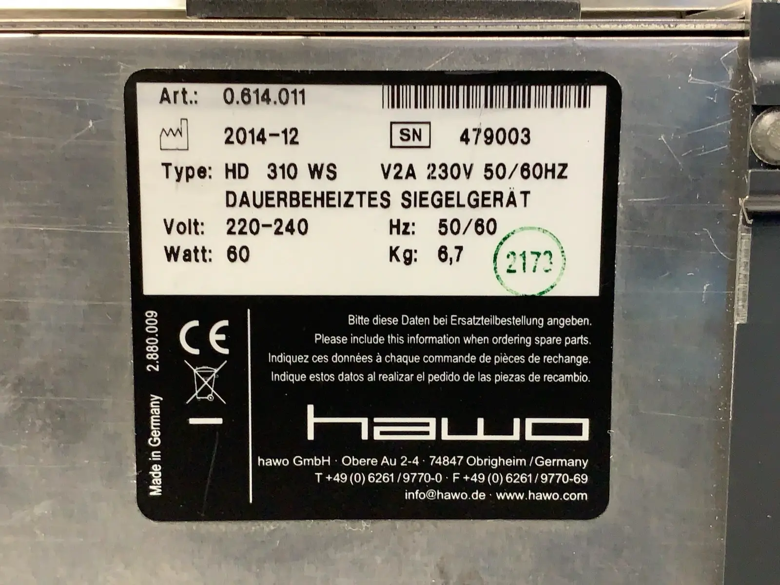 Hawo HD 310 WS Medical Pouch Pouches Bar Heat Sealer