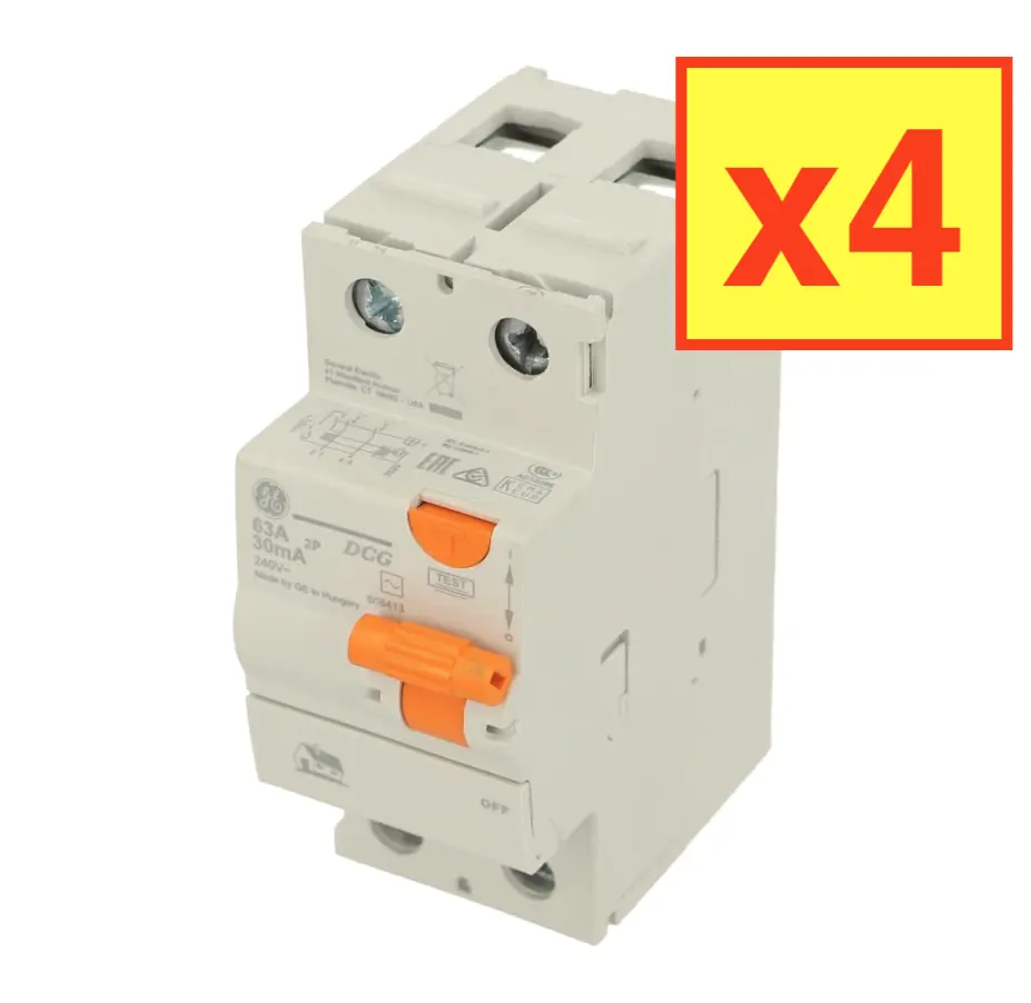 4x GE DCG 263/030 63A 2Pole 30mA Residual Current Circuit Breaker - 608413