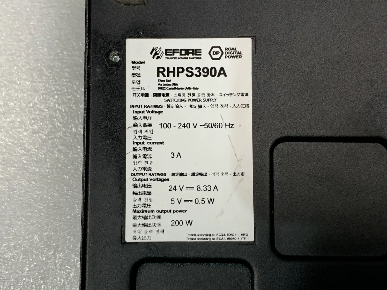 Efore RHPS390A 24V 8.33A Medical Power Supply AC Adapter for Barco Monitors