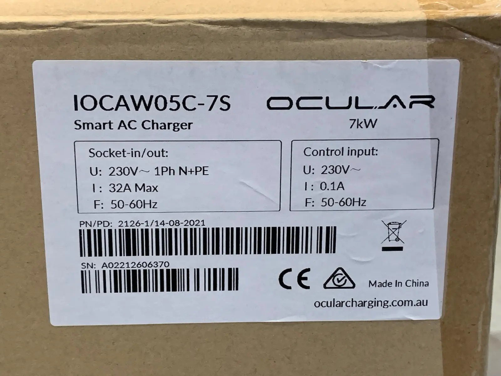 Ocular IOCAW05C-7S 7kW IQ Commercial Single Phase Smart AC EV Charger - New