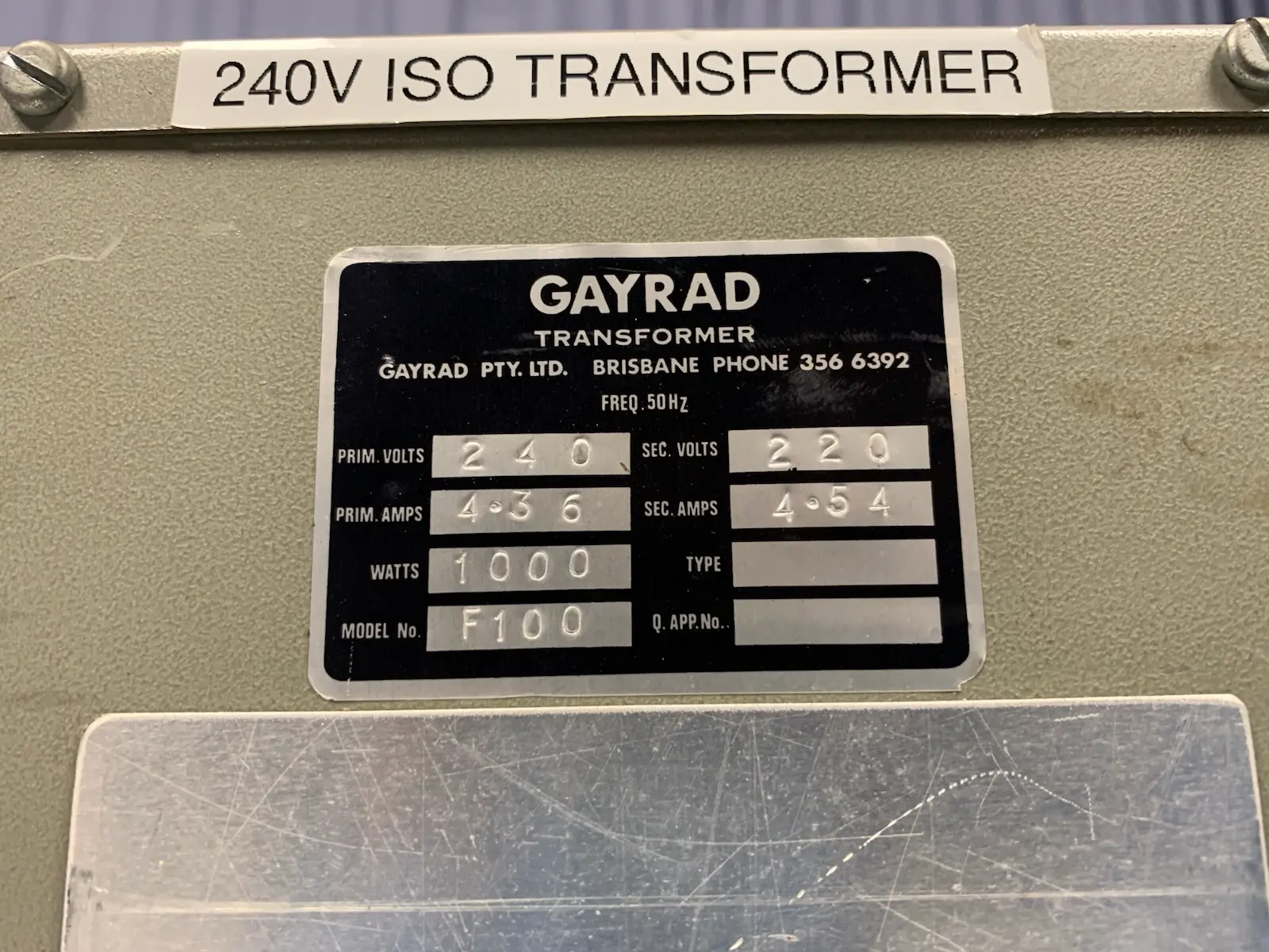 Gayrad F100 240V 1000W Iso Power Supply Transformer