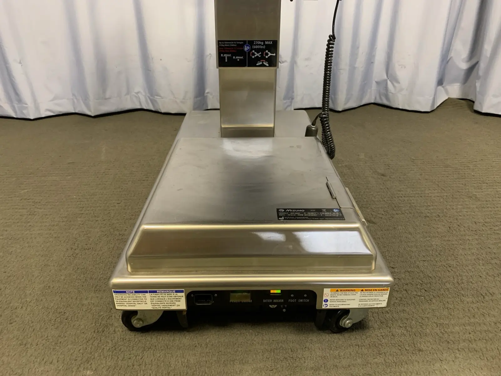 Mizuho MOT-3502X 315kg Max Surgical Operating Table w Mattress + Hand Control