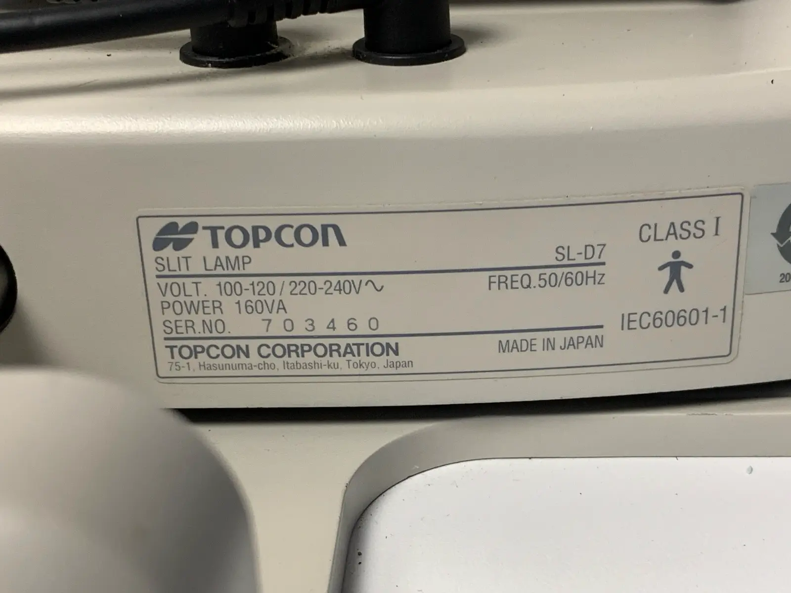 Topcon SL-D7 Class I Slit Lamp w DC-1 Digital Camera Unit & Tonometer Mount