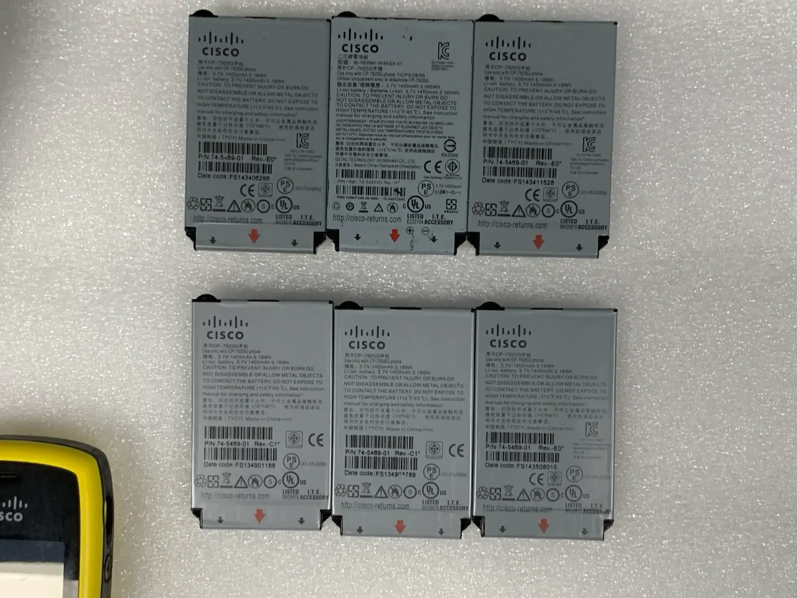 6x Cisco 7925 CP-7925G-EX Unified Wireless IP Phone Bundle Yellow ATEX/IECEx