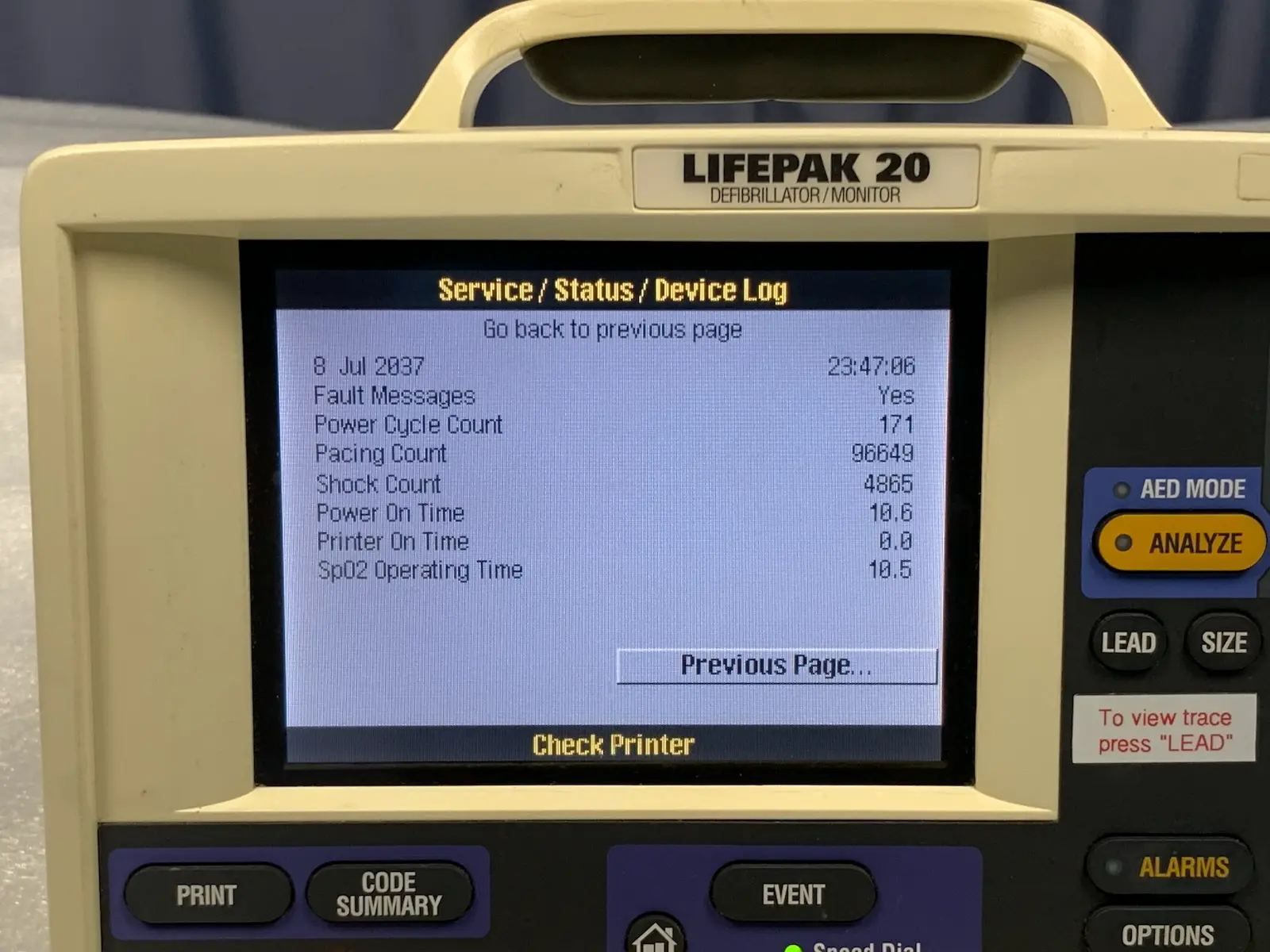 Physio-Control Lifepak 20 Monitor - Pacing & SpO2