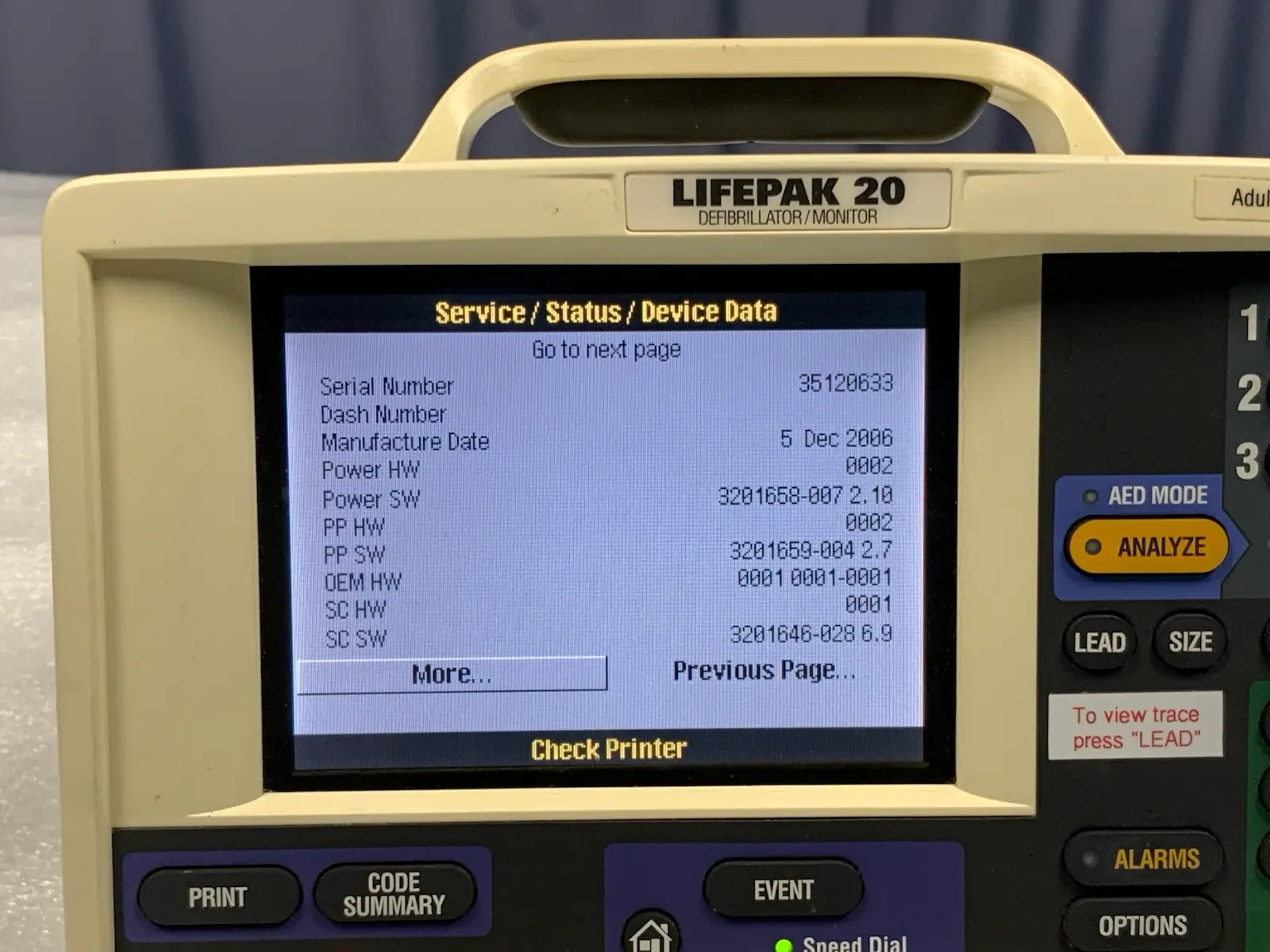 Physio-Control Lifepak 20 Monitor - Pacing & SpO2